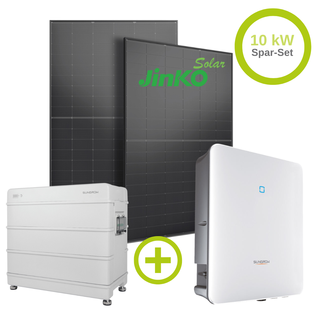 10 kWp Photovoltaik Notstrom Komplett-Set 24x JinkoSolar Dualglass 440W black, Sungrow Hybrid, Sungrow Speicher inkl. UK