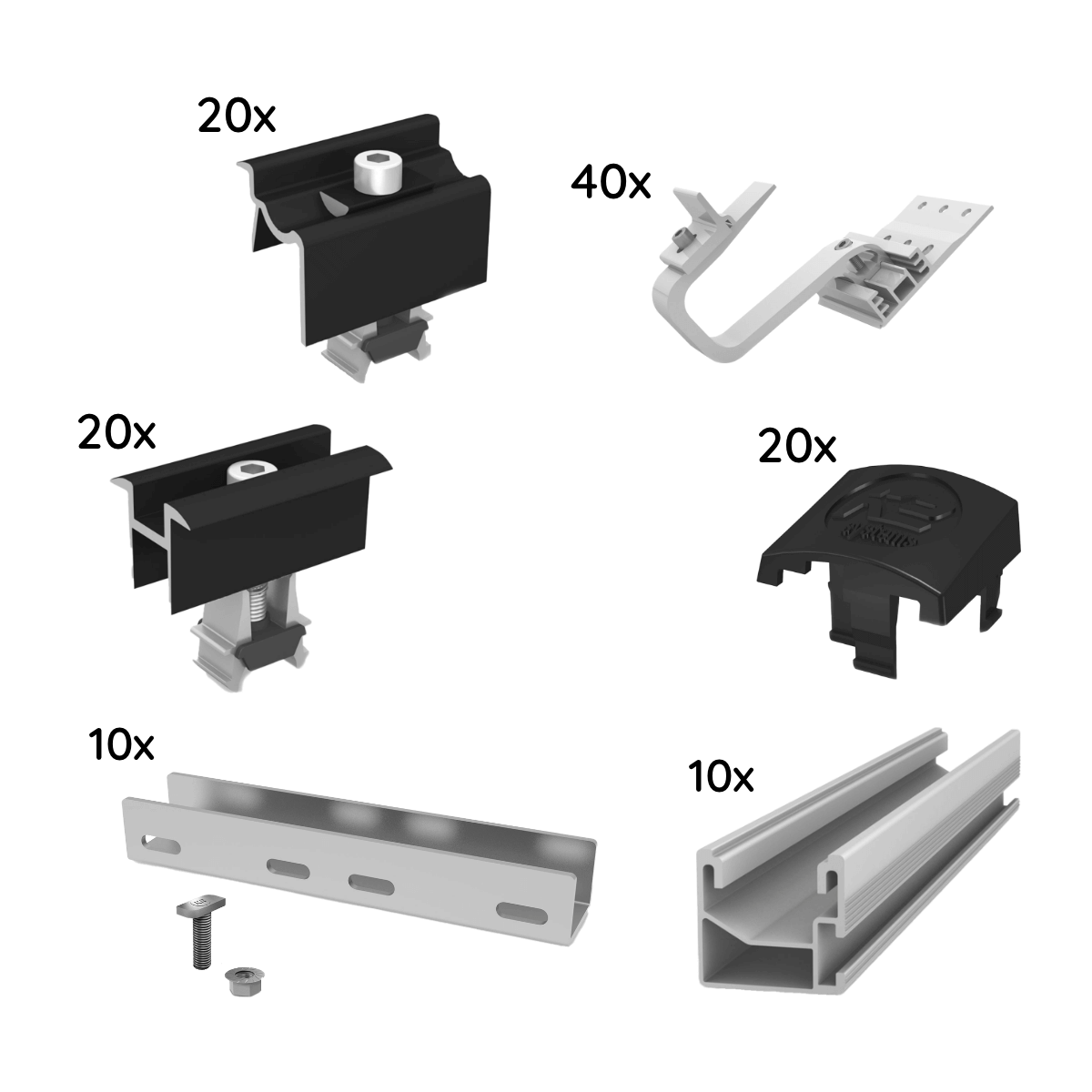 UK Paket für 10 Module von K2, SingleRail 36 für Schrägdach, 1-lagig