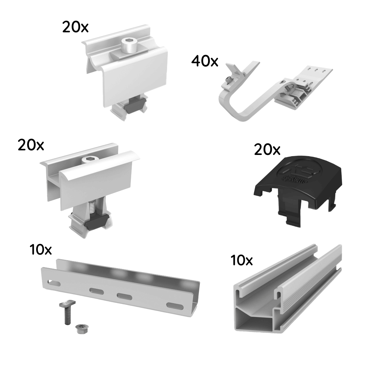 Unterkonstruktion Paket für 10 Module von K2, SingleRail System für Schrägdach, 1-lagig, silber