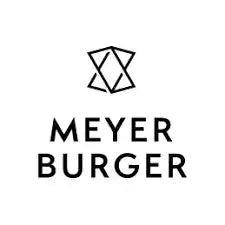 Einfache schwarze geometrische Logo mit dem Text ‘MEYER BURGER’ darunter in Großbuchstaben.