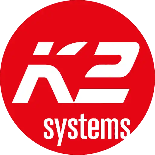 Rotes, rundes Logo mit dem Text ‘K2-Systeme’ in Weiß.