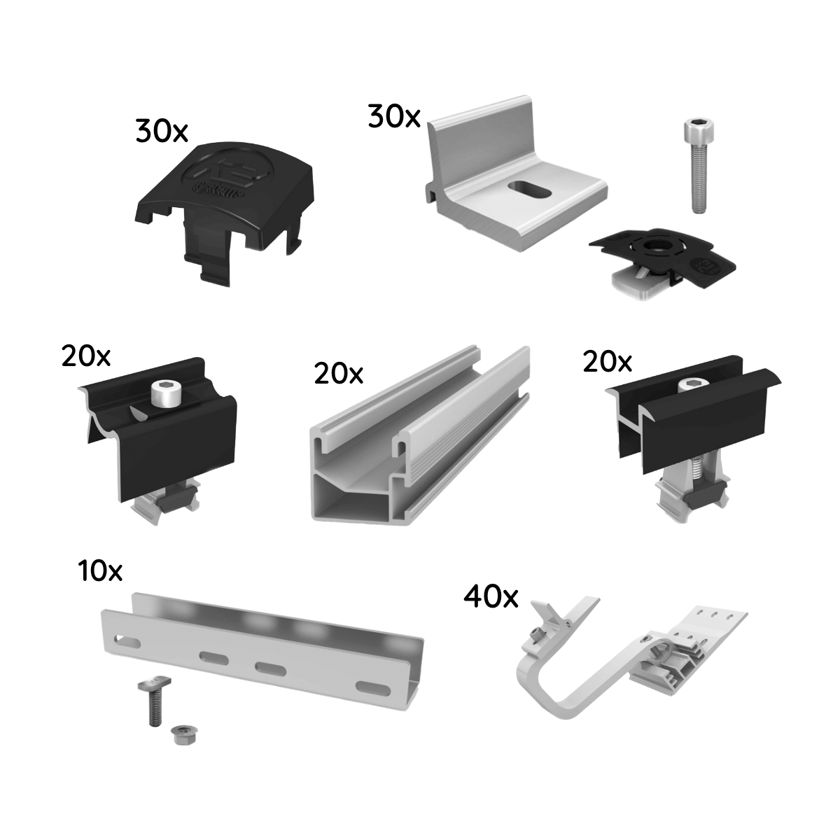 UK Paket für 10 Module von K2, SingleRail System für Schrägdach, 2-lagig